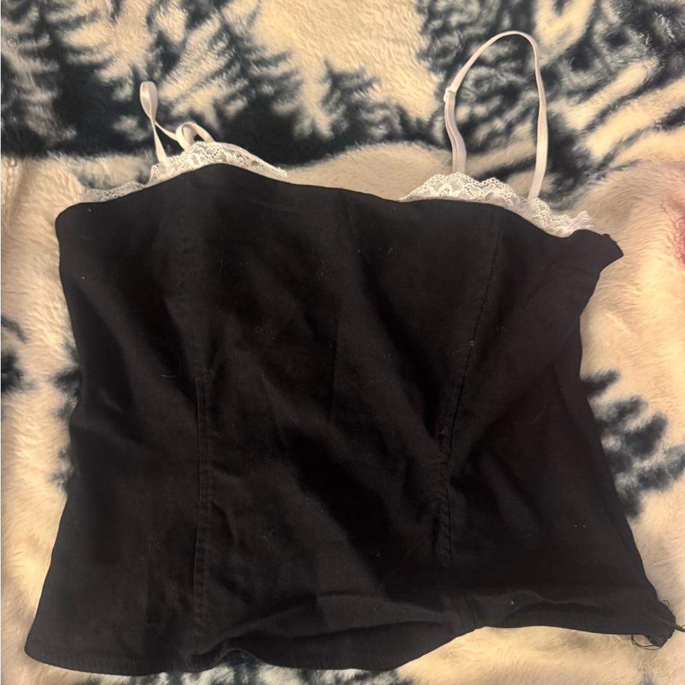 Wild Fable Black Camisole with White Lace Trim